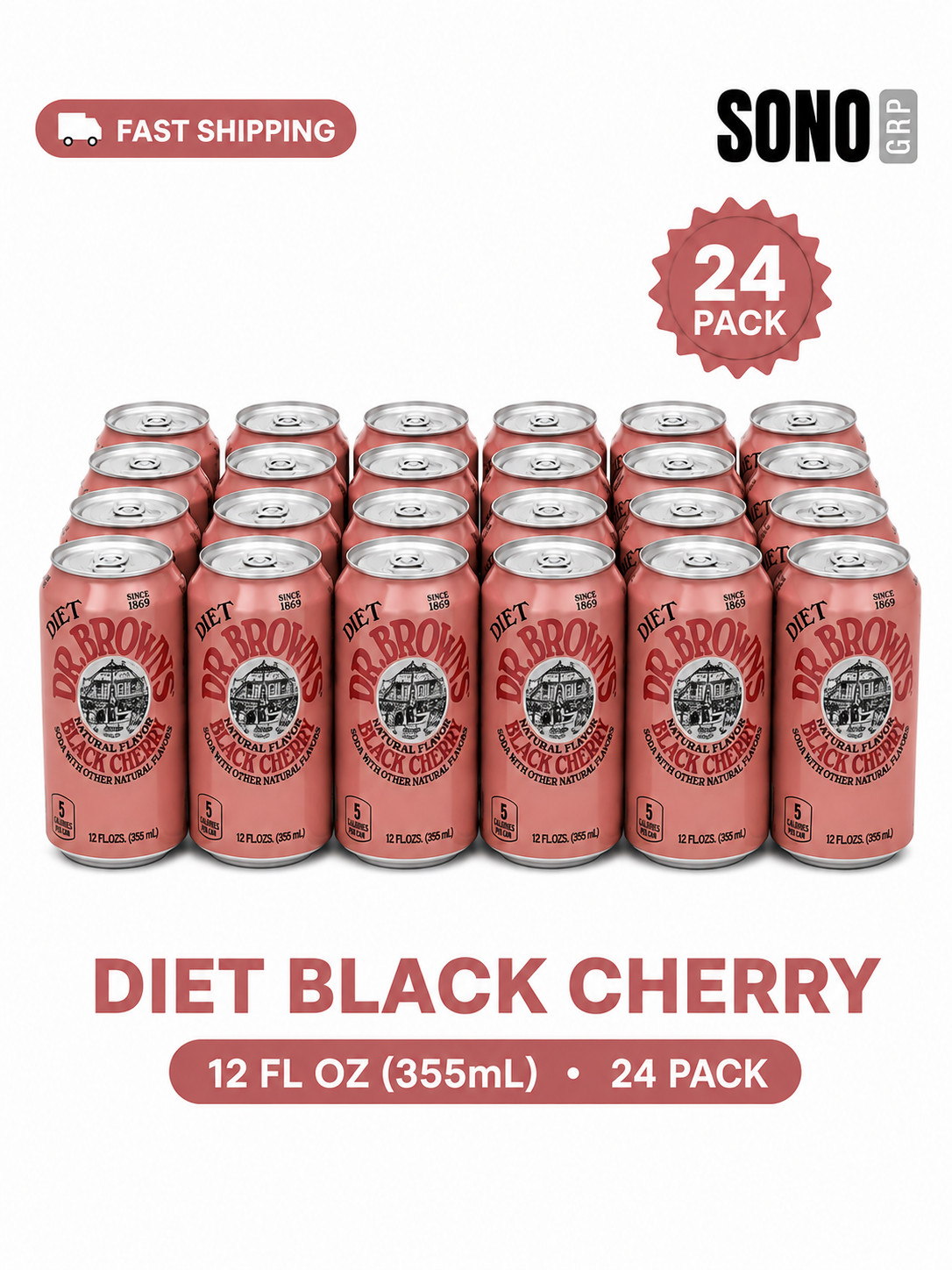 Dr. Brown's Diet Black Cherry Soda , 12 Fl Oz (Pack of 24)