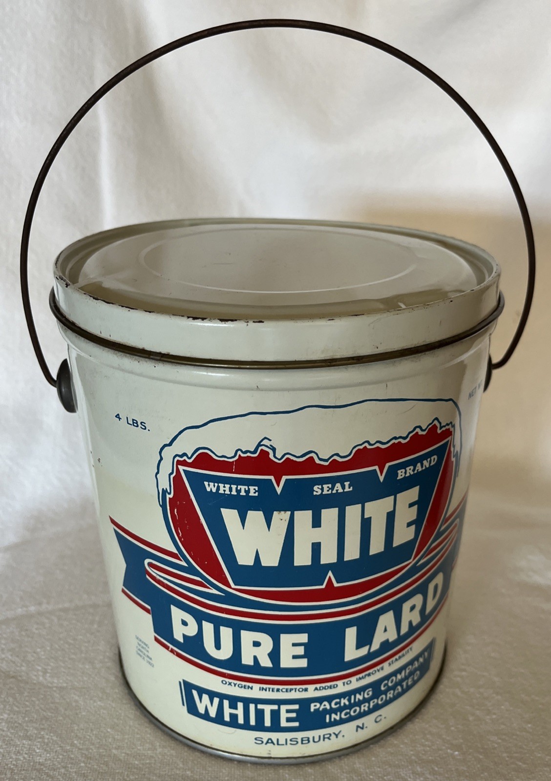 Vintage White Pure Lard 4lb Tin Can
