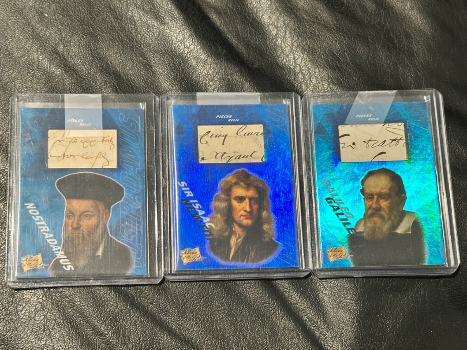 GALILEO - NEWTON - NOSTRADAMUS / TRIO / EXTREMELY RARE - HANDWRITTEN RELIC CARD