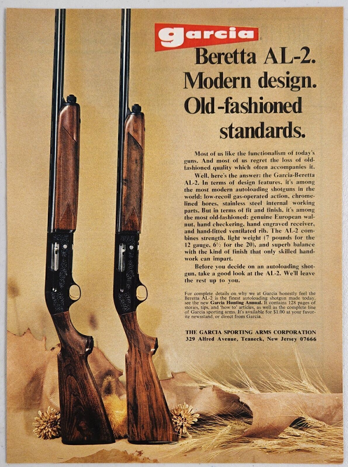 1972 Print Ad Beretta AL-2 Autoloading Shotguns Garcia Teaneck,New Jersey