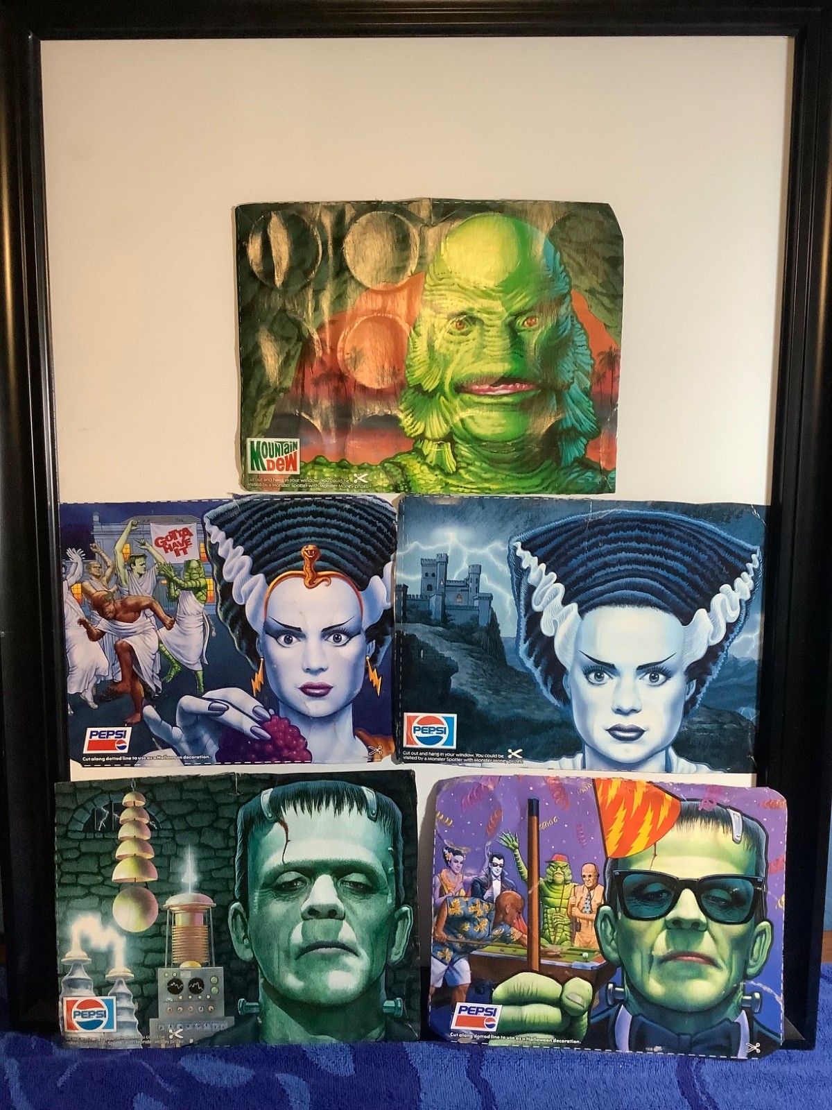 RARE LOT OF 5 VINTAGE PEPSI  MONSTERS FRANKENSTEIN, BRIDE, HALLOWEEN 🎃👻🎃