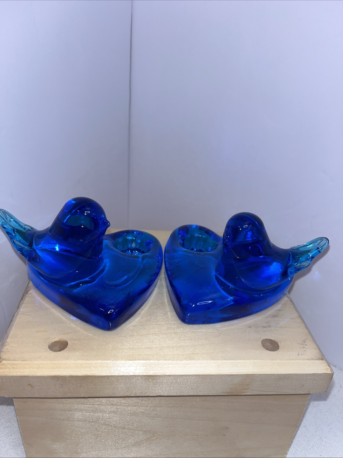 2 Byron Hicks SIGNED Heart 1987 Bluebird Happiness Candle Holder Ozark Studiosl
