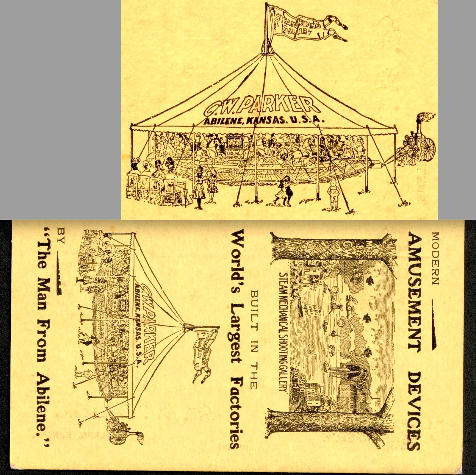 C.W. Parker Amusement Devices -RARE- 1904- Carousel Shooting Gallery Circus Card