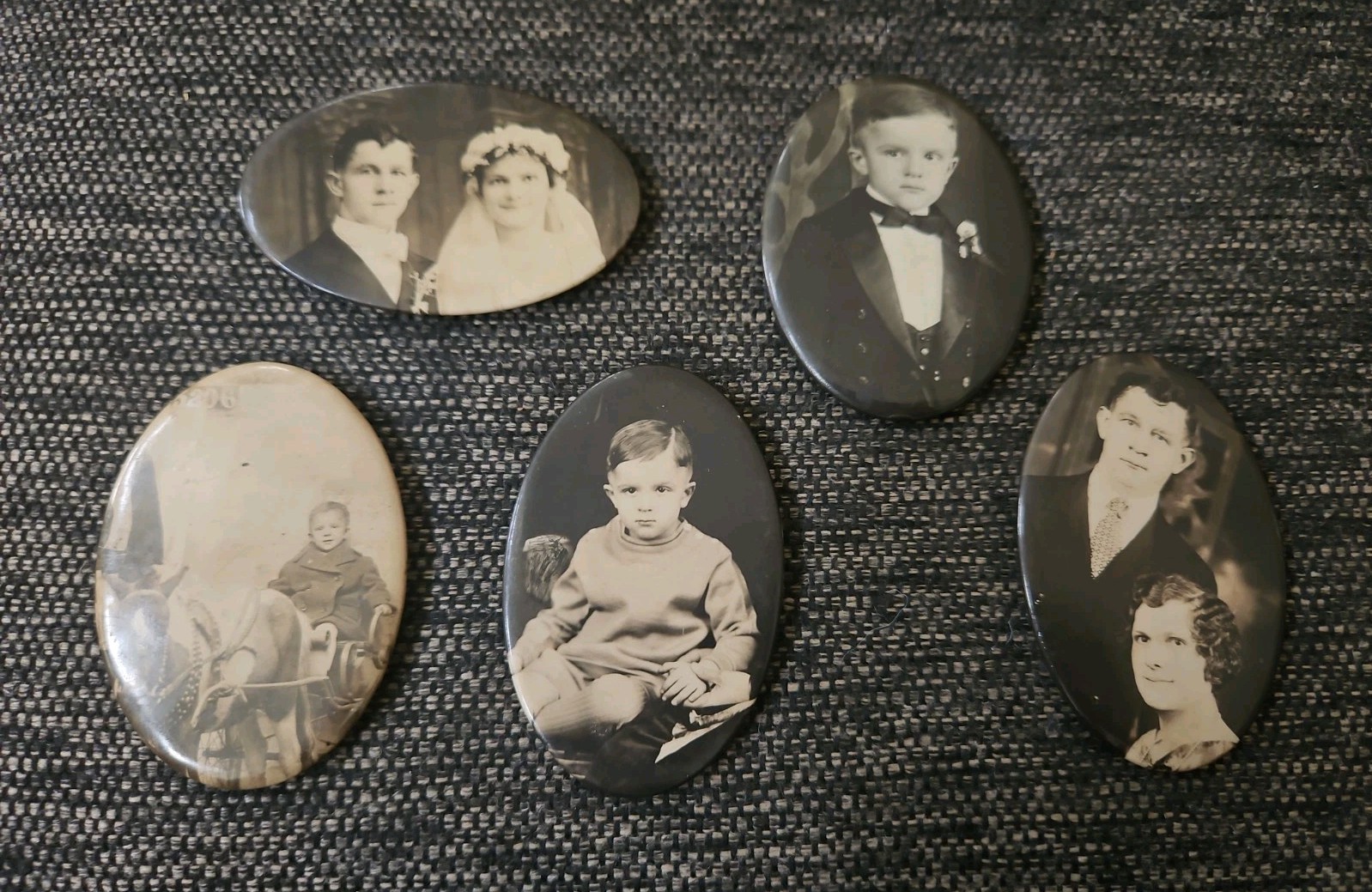 Antique Oval Pocket Mirror Photos-Lot  of 5 Assortment-Old Time Wedding 