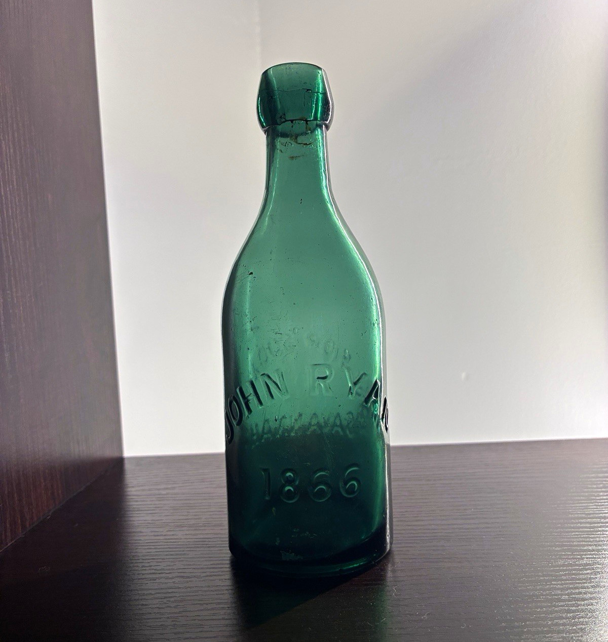 Antique Green JOHN RYAN 1866 Excelsior Sodaworks Savannah Georgia Soda Bottle