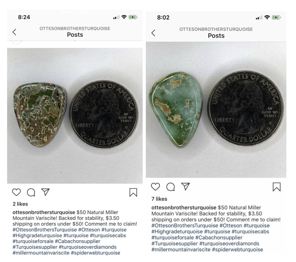 Otteson Brothers Natural Miller Mountain Variscite backed for stability 2 pieces