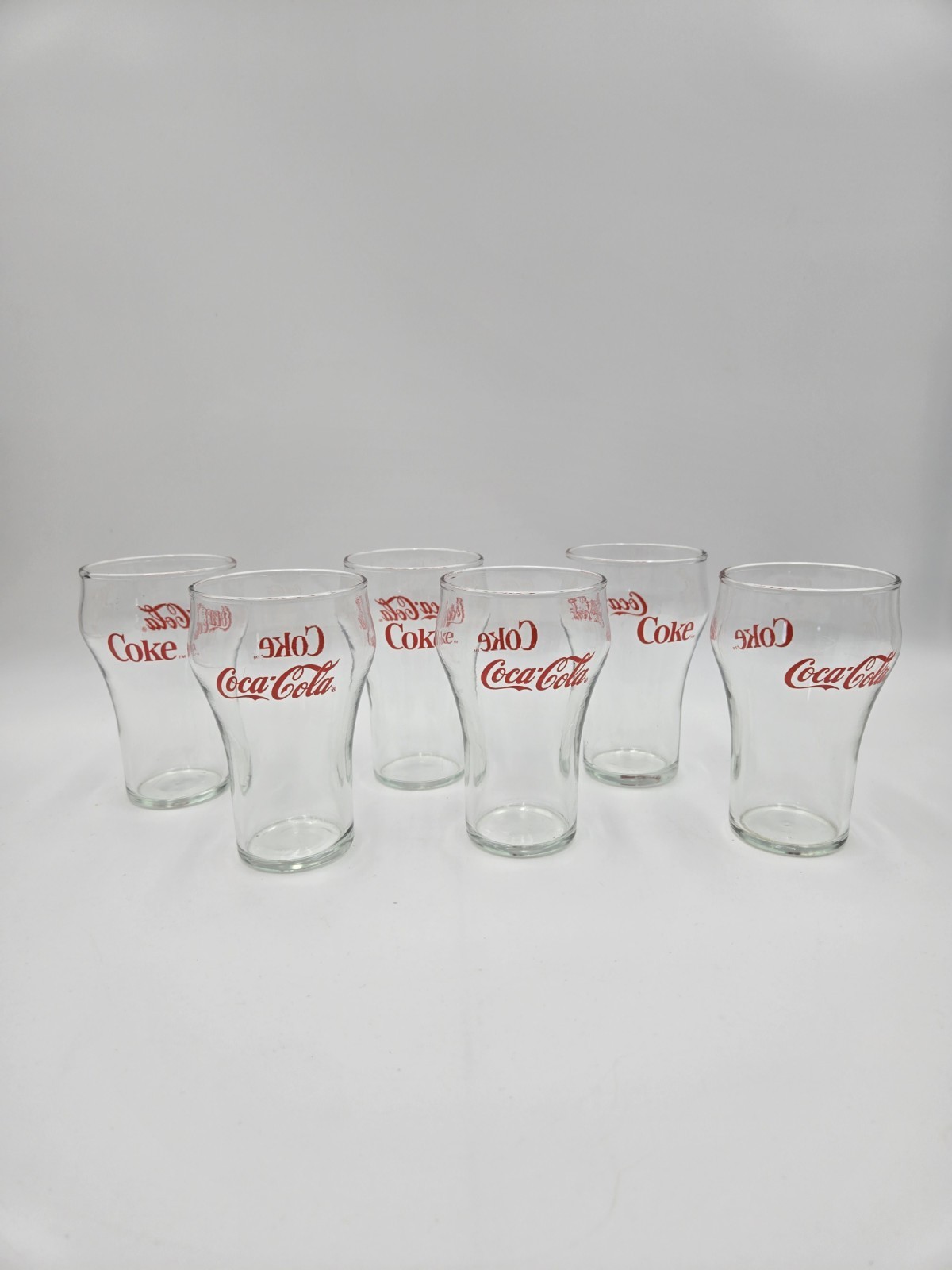 Vintage Coca-Cola Coke Bell Shaped Clear Glass Tumblers 12oz Set of 6 1980s (A4)
