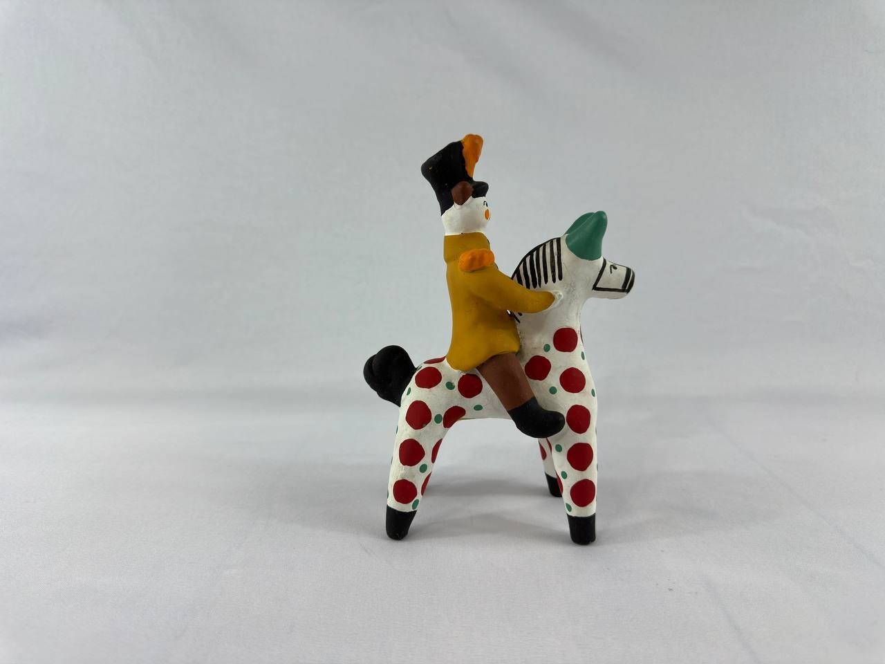 Vintage Russian Dymkovo Officer on Horse Clay Toy USSR Hand Painted Folk Art
