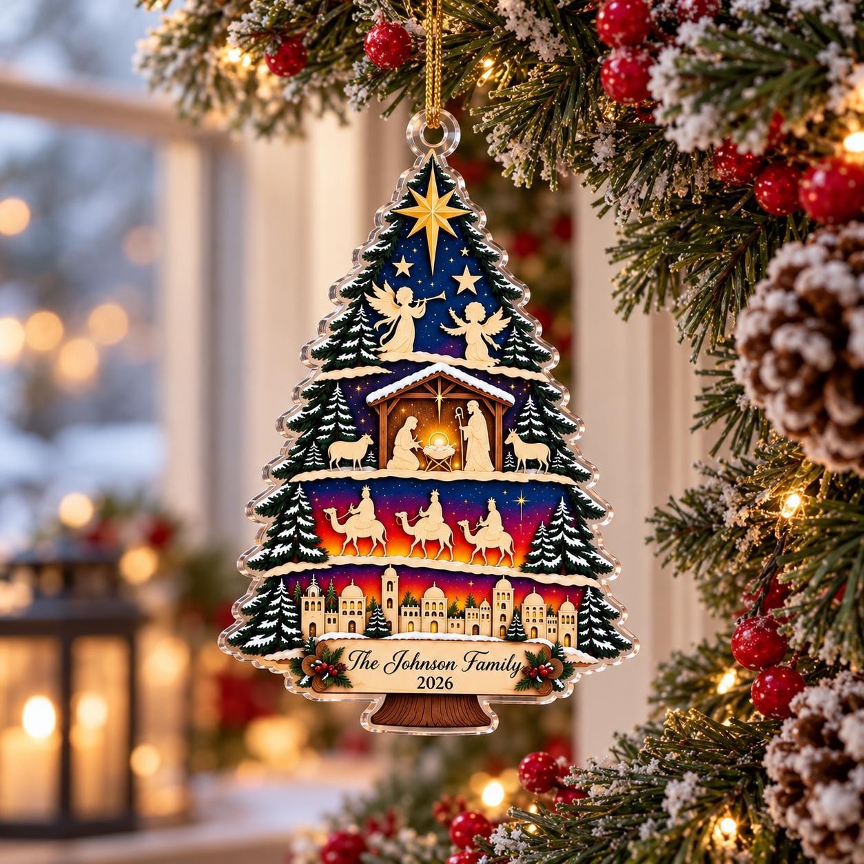 Personalized Nativity Ornament, Christian Family Christmas Ornament, Custom Fami