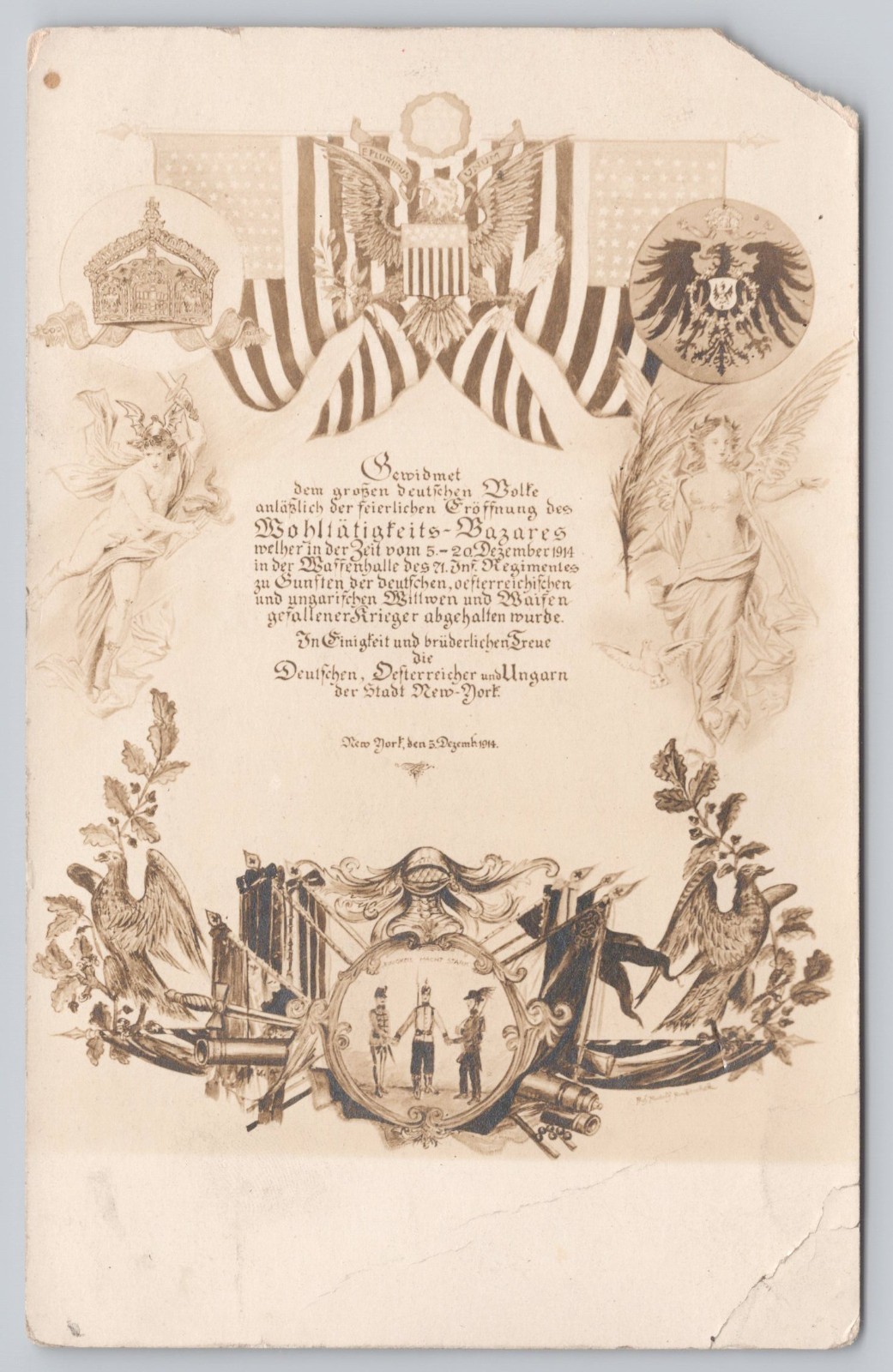New York New York Patriotic Certificate German Relief RPPC Real Photo Postcard