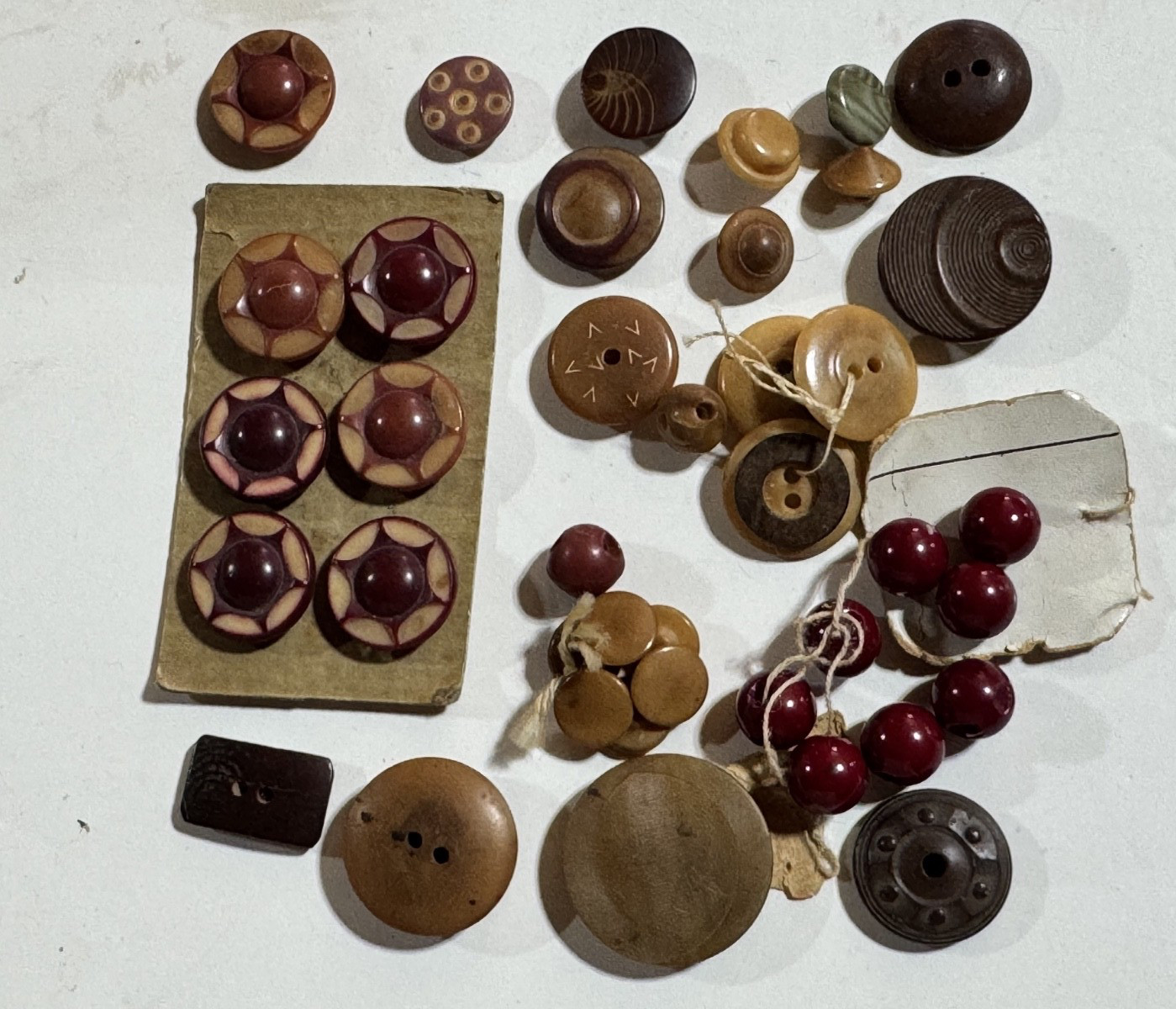 Vintage Antique Button Lot Mixed Bakelite Celluloid Glass - Fall Colors
