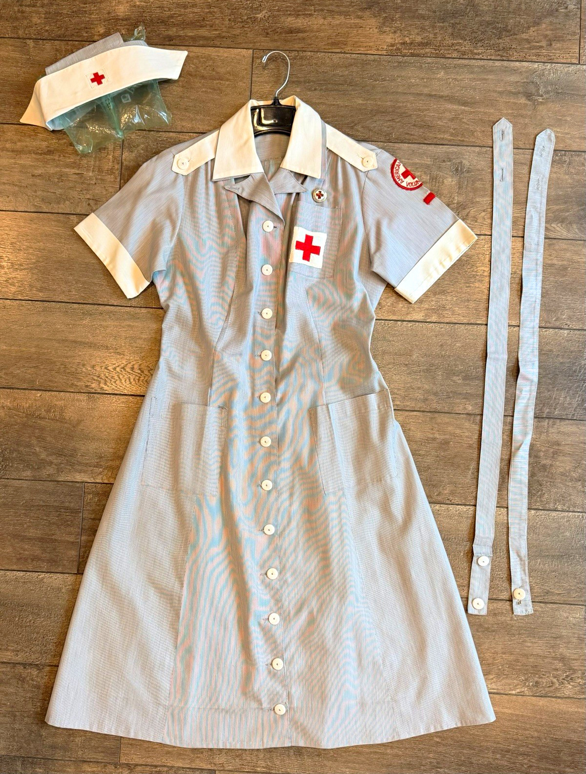 Red Cross Volunteer Nurse RN WWII Vintage Uniform Dress Nurse Hat Cap Belt