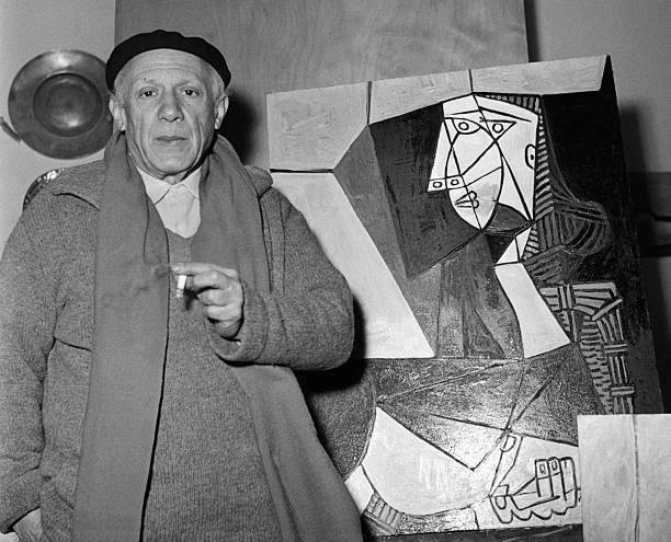Pablo Picasso with One of His Works - Artist Pablo Picasso wit - 1953 Old Photo