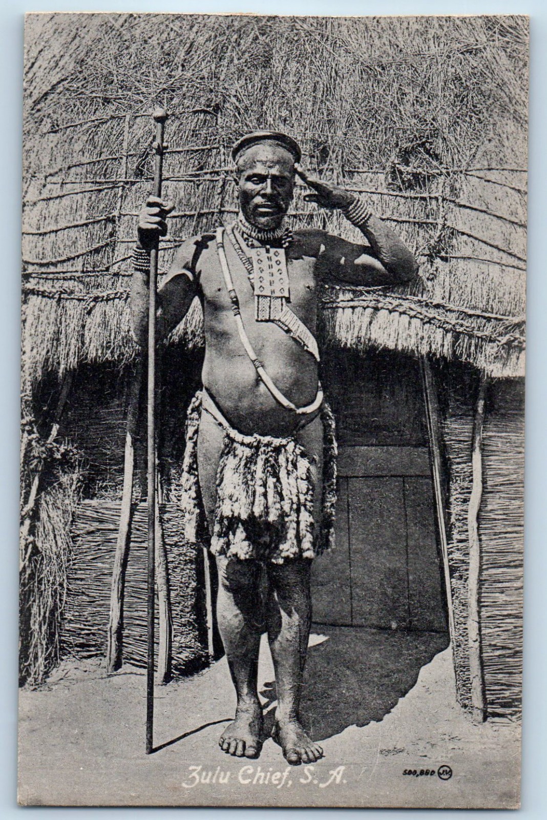 South Africa Postcard Zulu Chief with Long Stick c1910 Antique Unposted