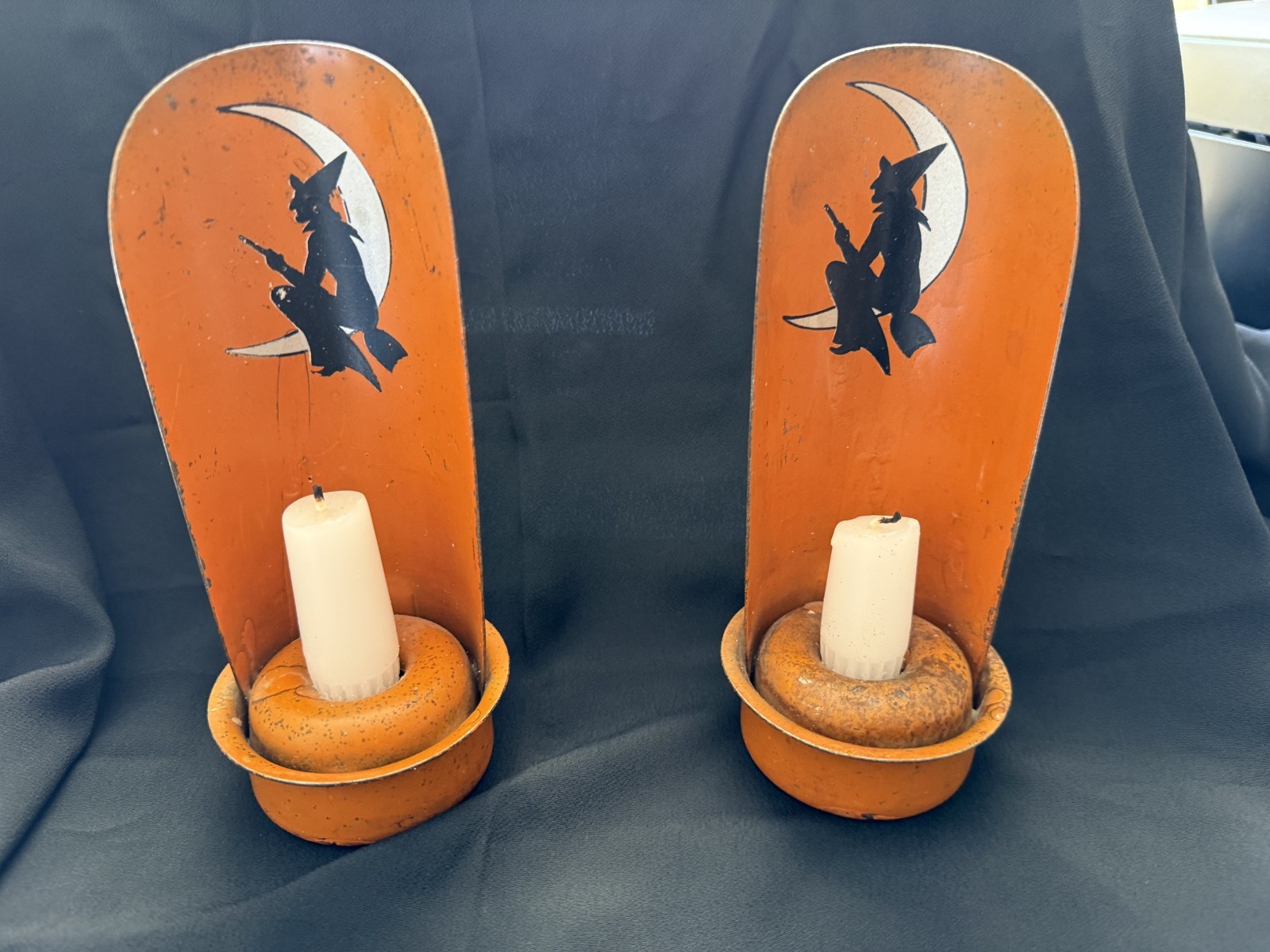 Antique Halloween Witch And Moon Metal Wall Sconces