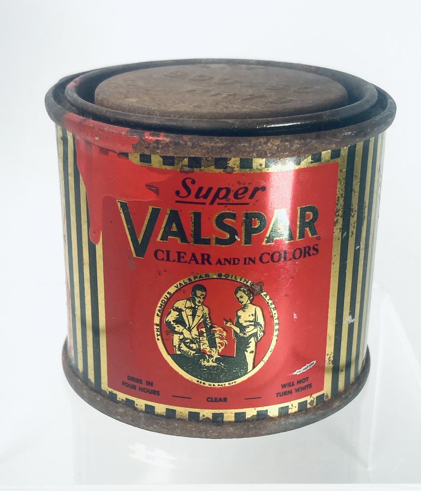 ​Vtg 1930s Super Valspar Clear Red Paint Can 1/4 Pint Sample Size Advertising