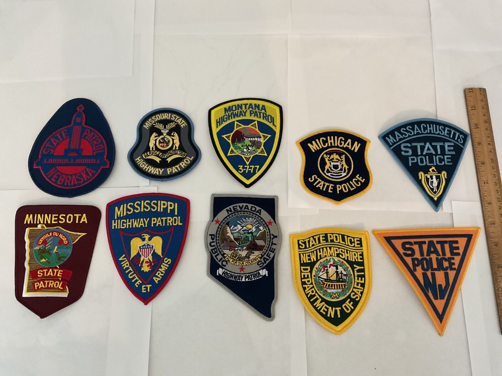 State Law Enforcement patches All different 10 piece set. All new.Full size