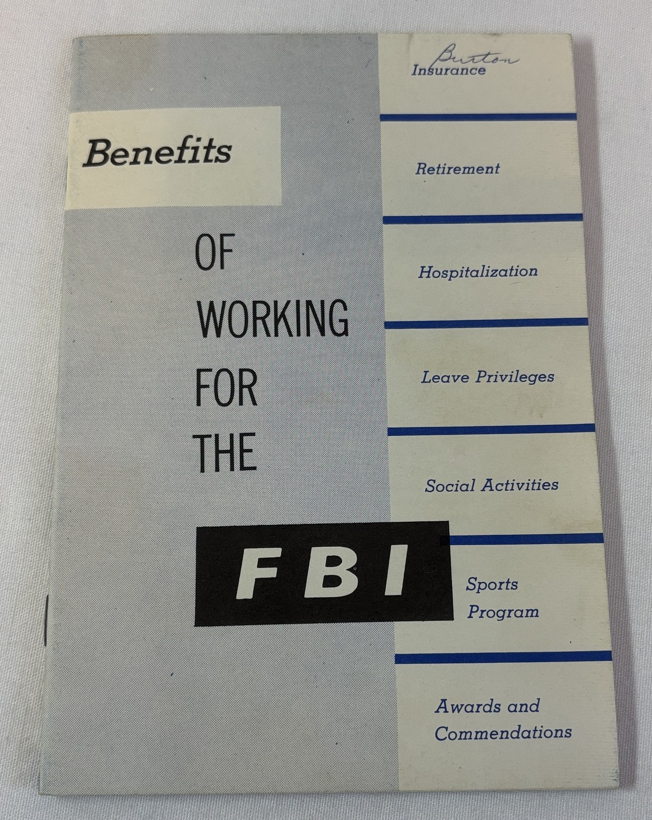 1960 booklet ~ BENEFITS OF WORKING FOR THE FBI