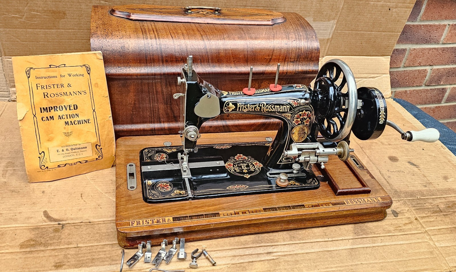 Frister Rossmann Model K Hand crank Sewing machine with Instruction manual.