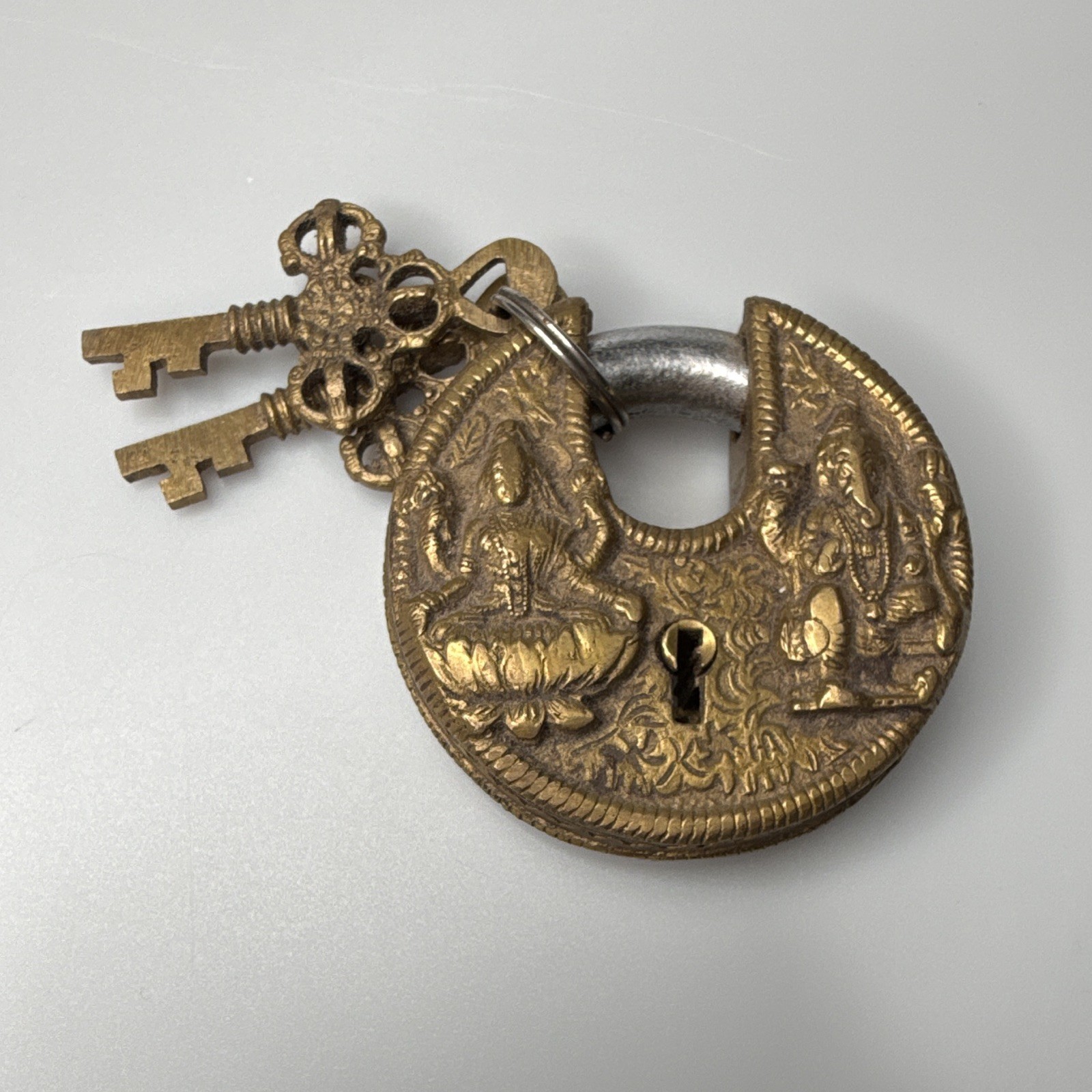 Brass and Iron Handicraft Antique Laxmi Ganesha Functioning Lock India