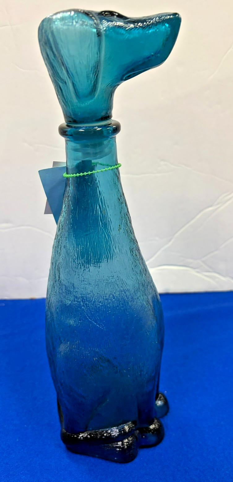 Vintage Italy 1970 Empoli Blue Glass Dachshund Decanter 12.5\