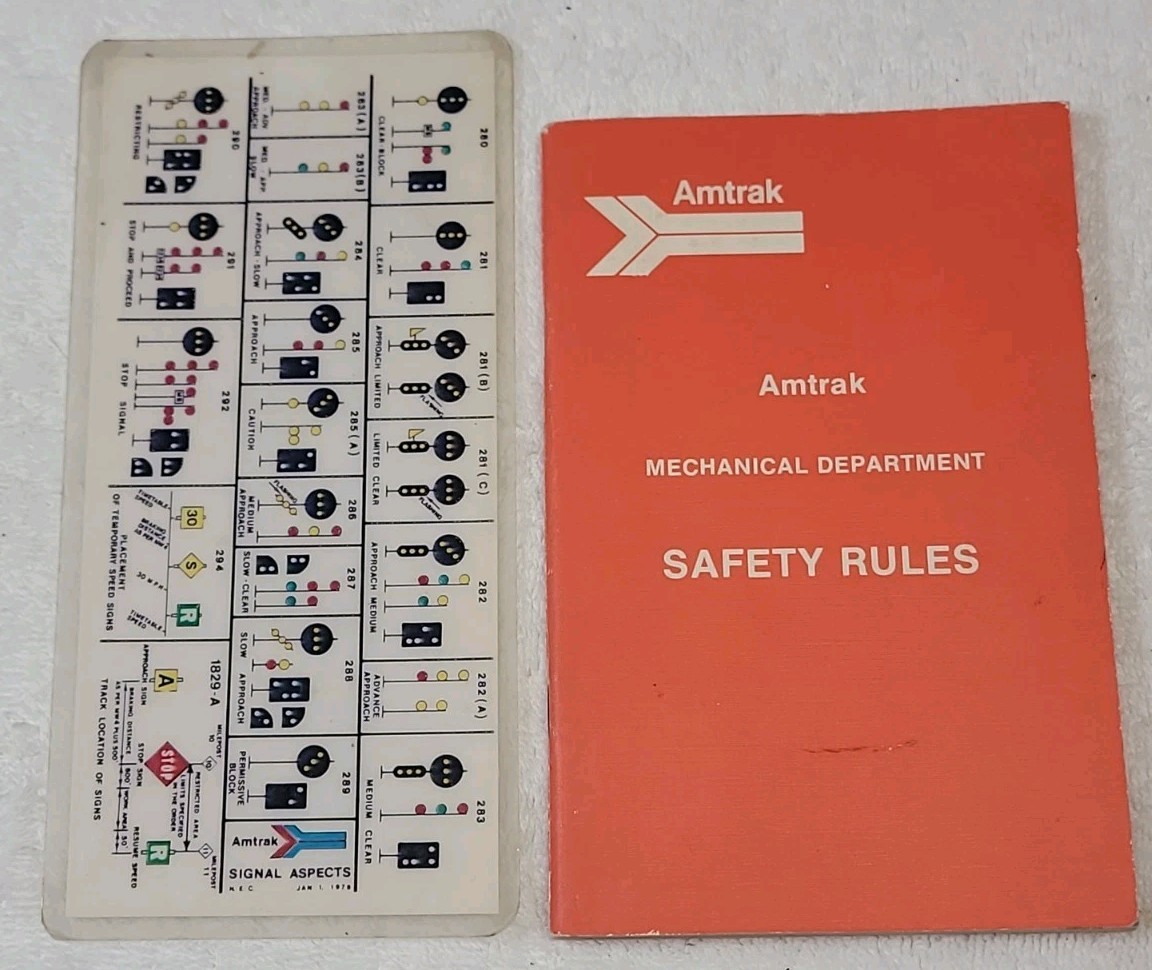 Amtrak Railroad Mechanical Department Safety Rules Book + Signal Pocket Guide 
