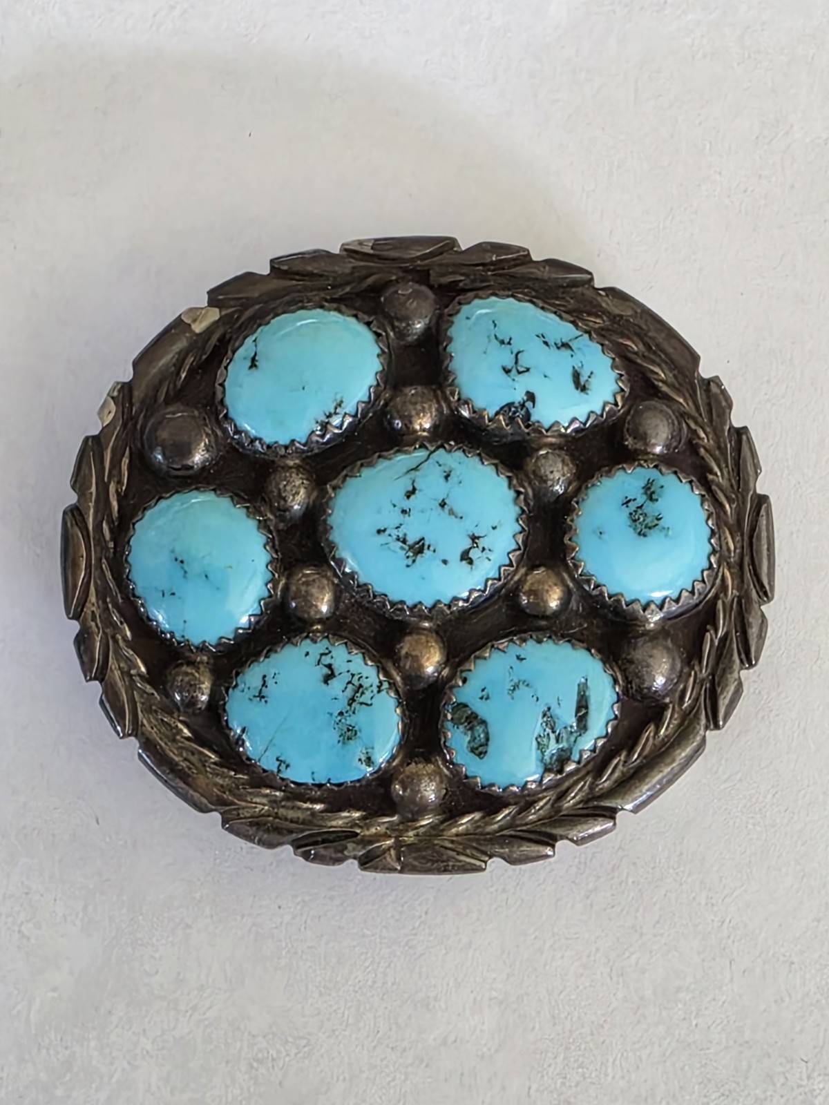 Vintage Navajo Tommy Moore Sterling silver turquoise cluster Belt buckle lds1016