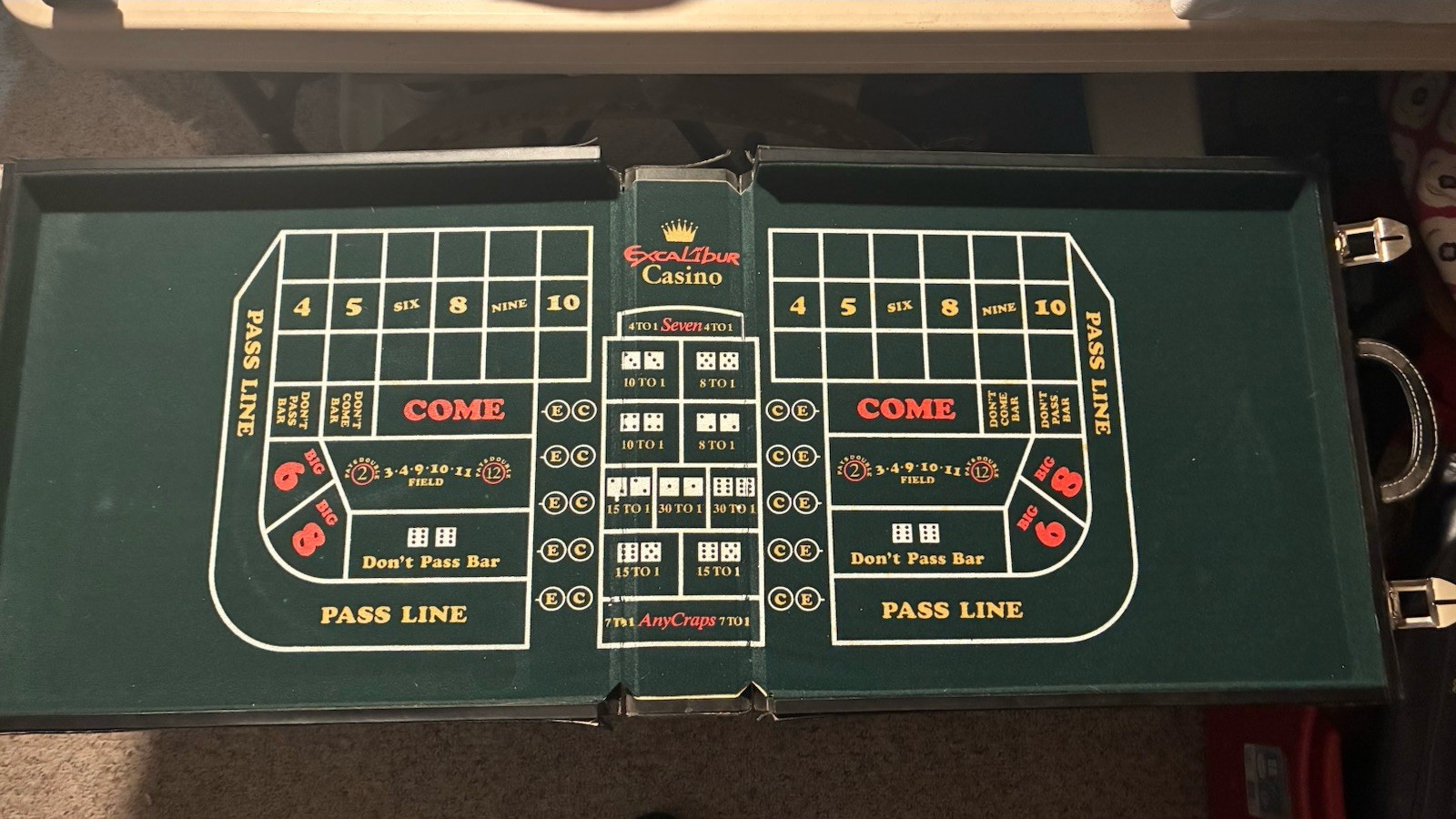 Vintage Excalibur Casino Craps, Black Jack & Roulette set with leather case