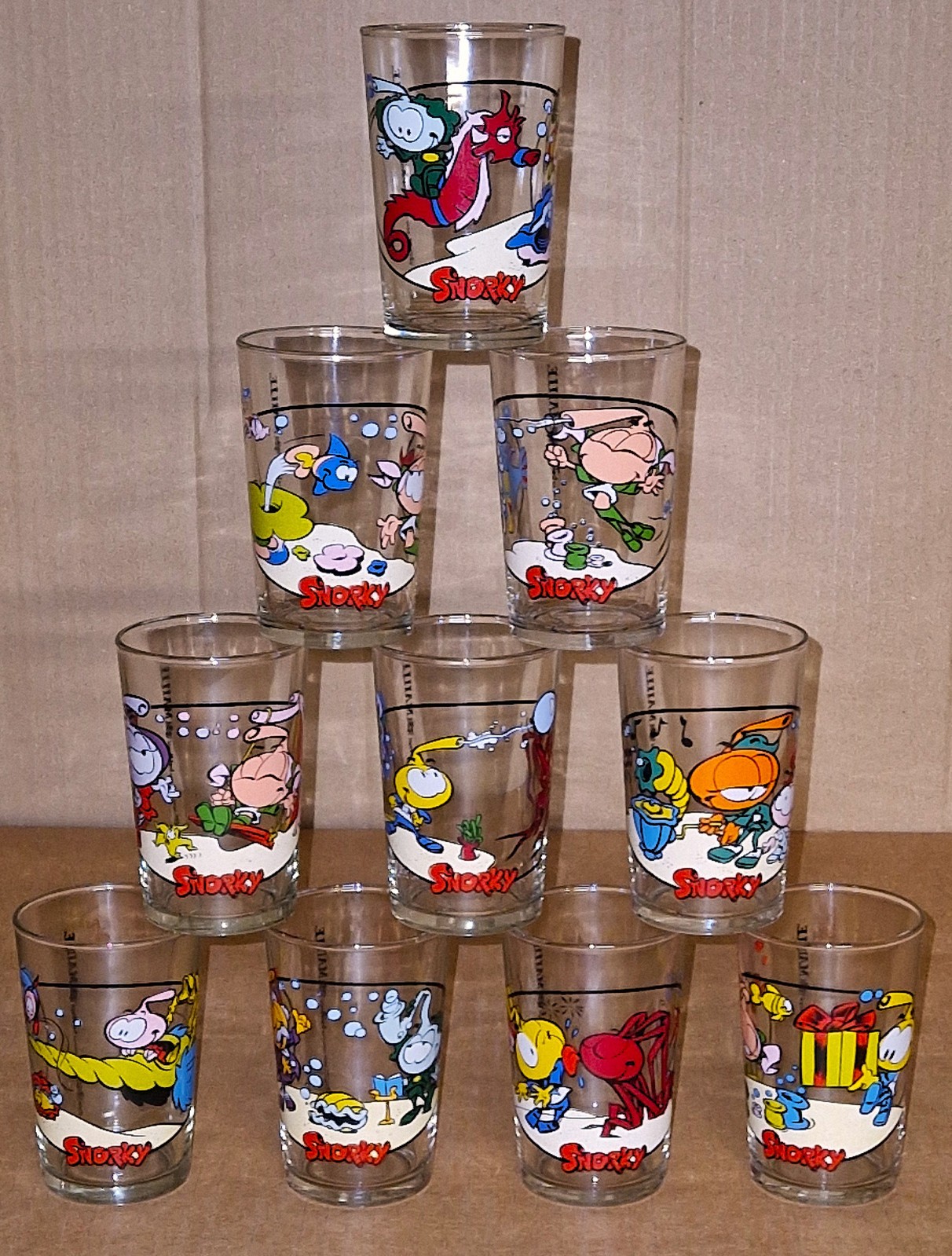 Rare Vintage 1986 France Exclusive Snorks Drinking Glasses Complete Set Of 10