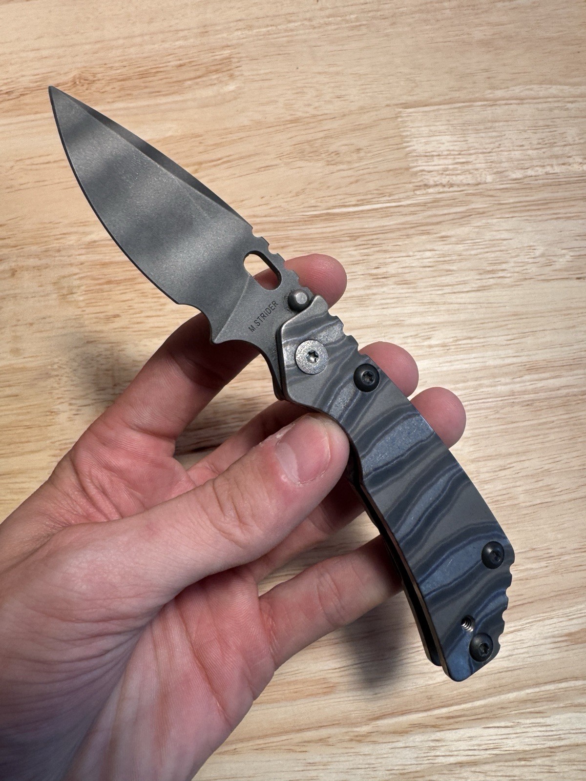 Strider PT Flamed Titanium Magnacut Blade Great Shape Smooth And Centered