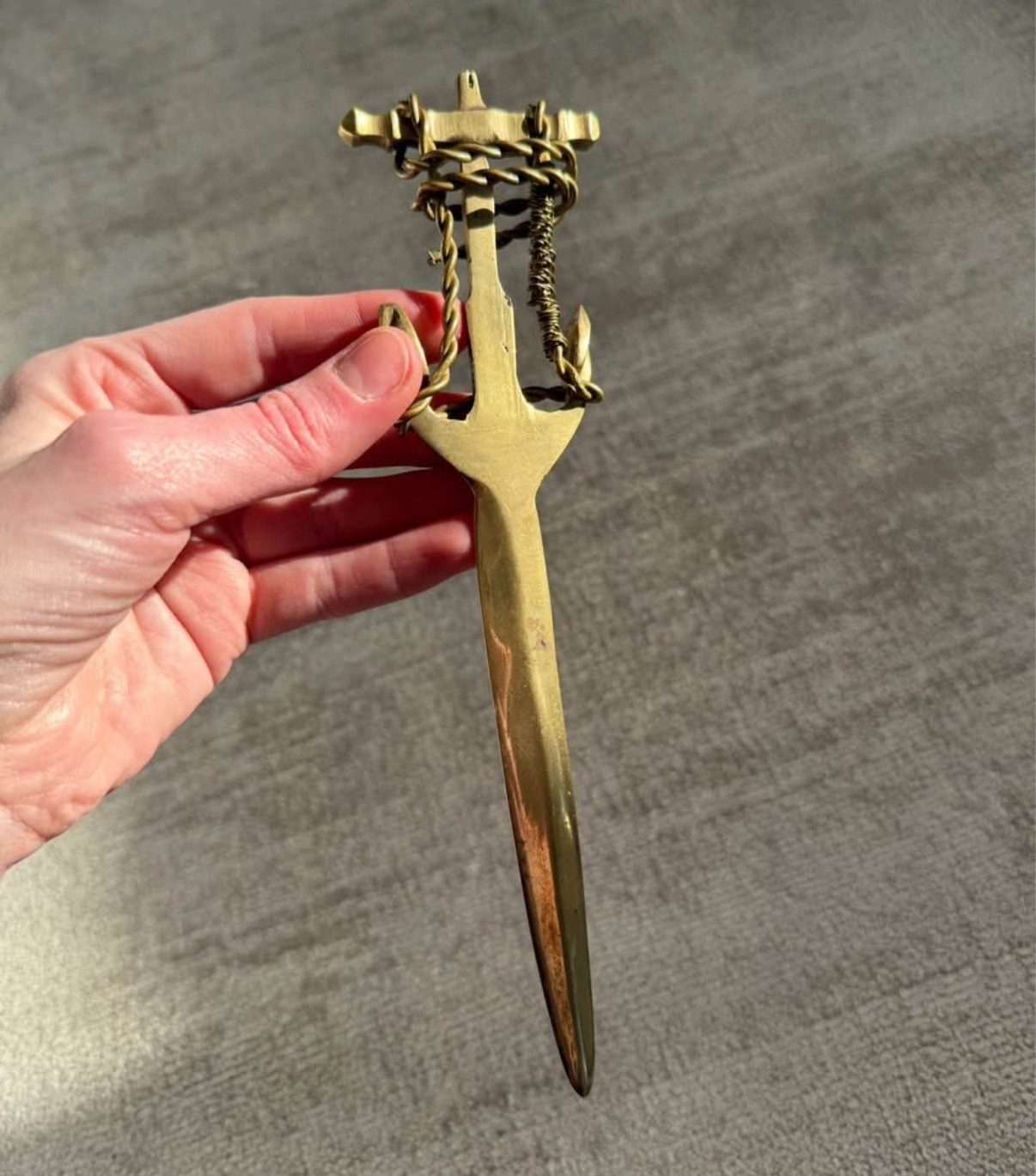 Vintage Brass Anchor Letter Opener Nautical Heavy Patina