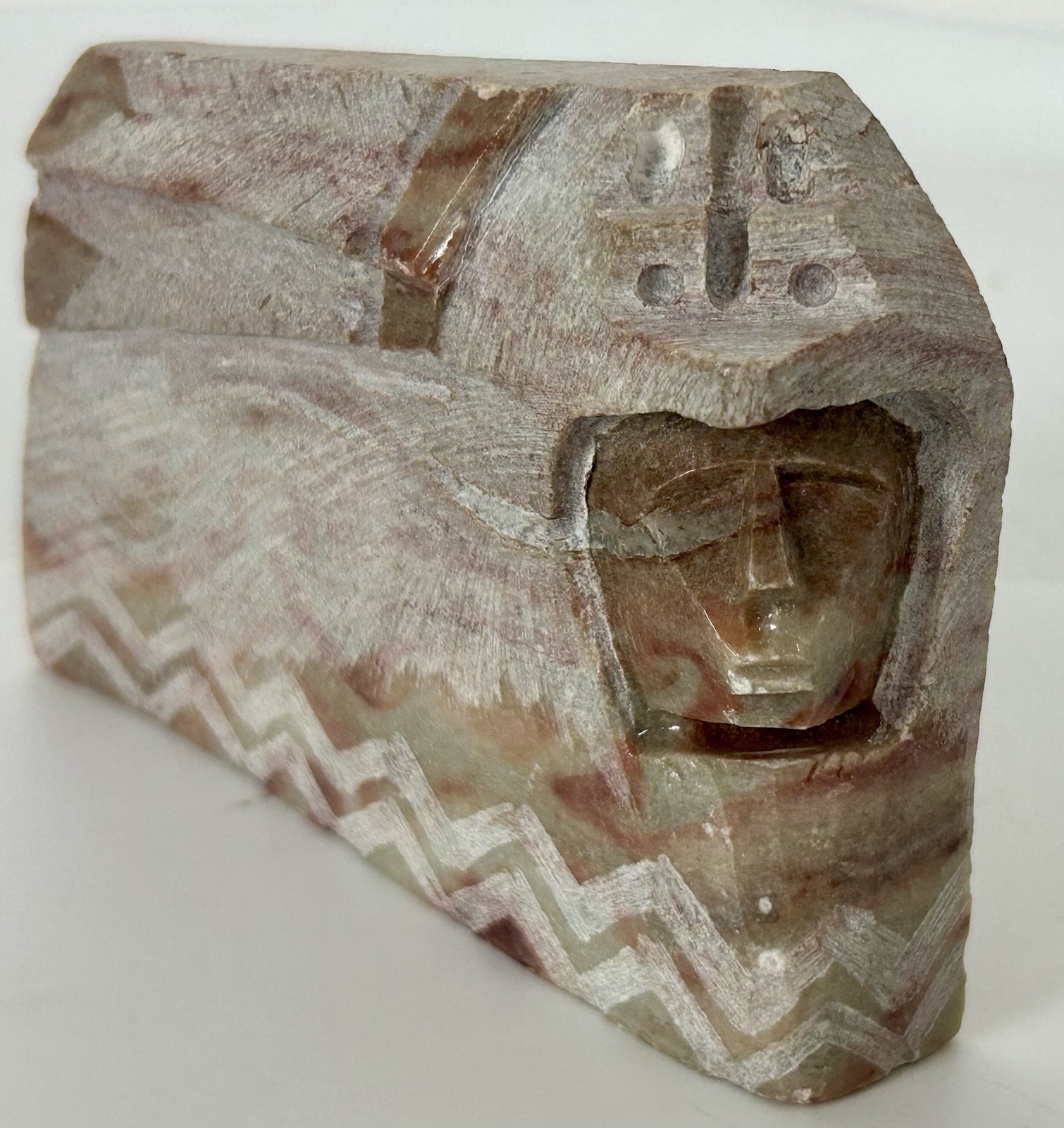 Vintage Navajo Carved Alabaster Stone Sculpture Eagle Chief With Healing Hand