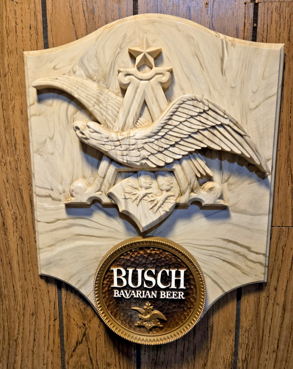 Bush Bavarian Beer sign plastic vintage 60s 70s Faux marble no cracks