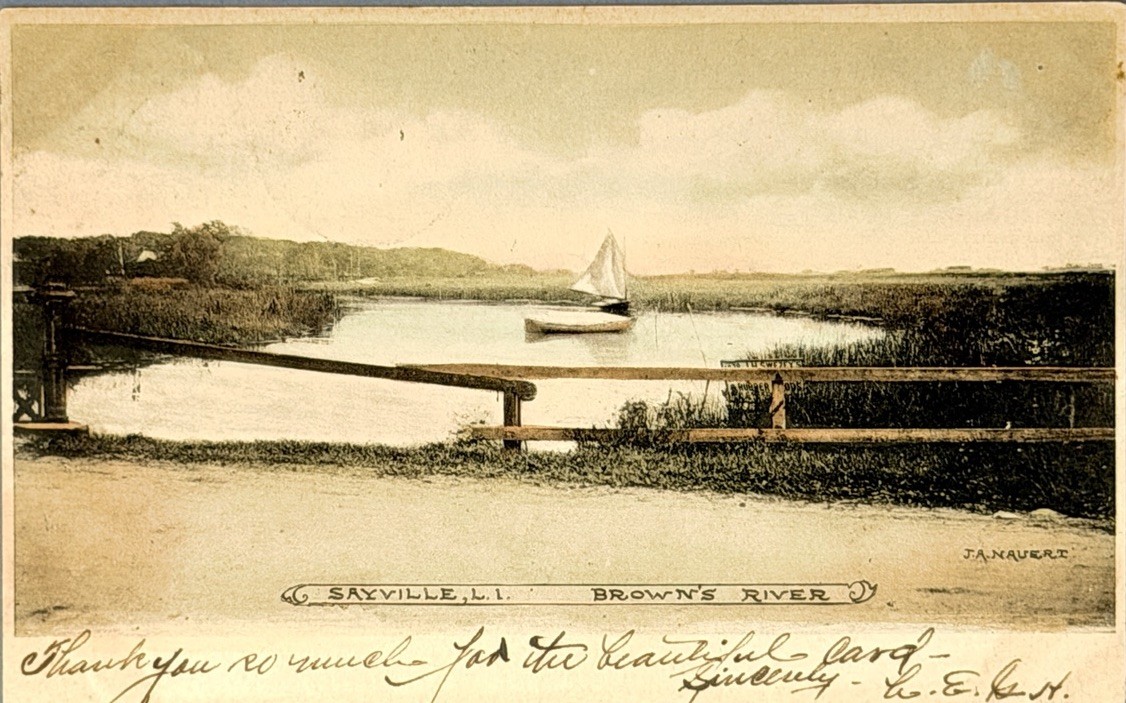 Brown's River Sayville Long Island c1906 Vintage Postcard UDB NY Sailboat
