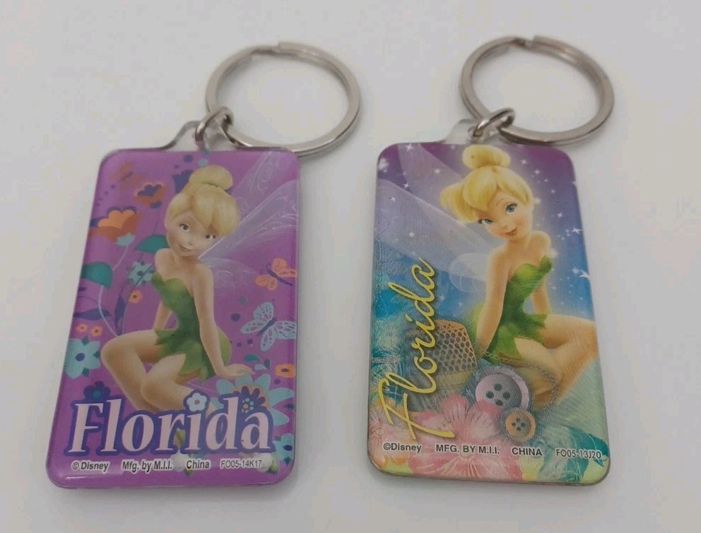 NEW 2 Different Tinkerbell Florida Keychains Key Ring Fob Disney Lot L@@K