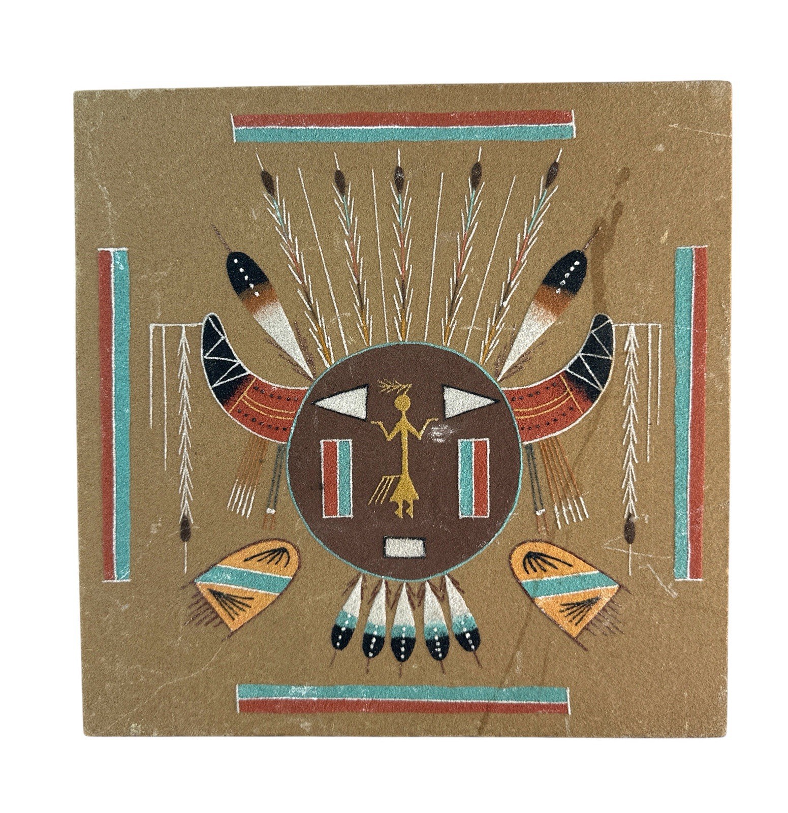 Vintage Navajo Sand Painting Song of the Sun Creation Shiprock NM Signed 12”