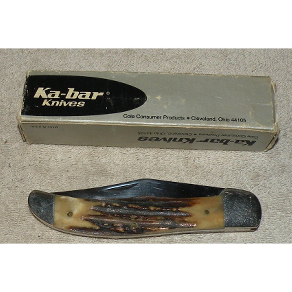 Vtg 70’s Ka-Bar Folding Hunter Pocket Knife Genuine Stag Handles Mod. 1197 Box