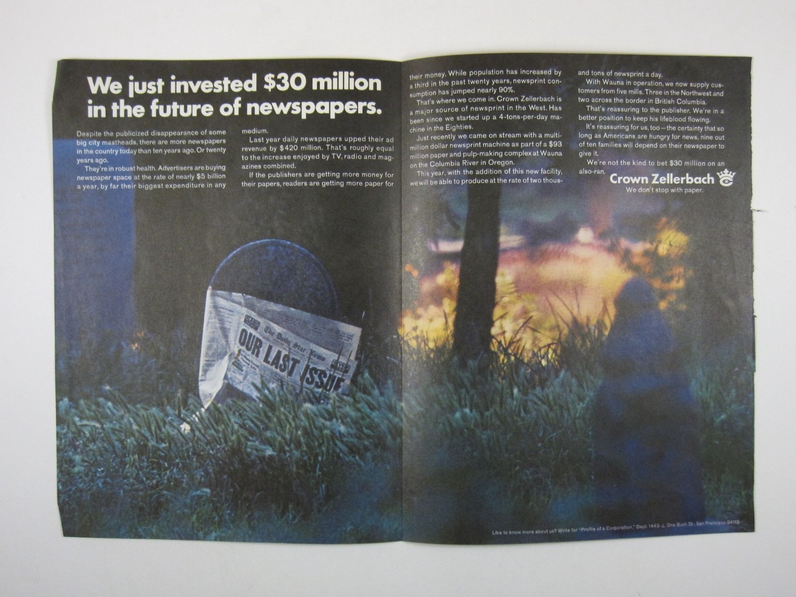 Print Ad We Just Invested $30 Million Future Newspapers Crown Zellerbach 1960s