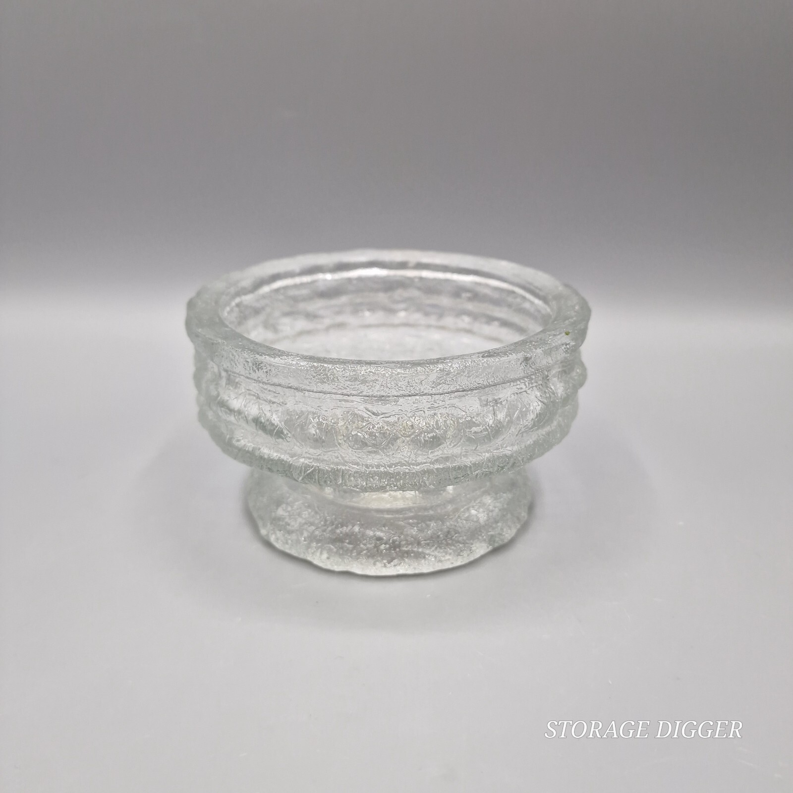 VTG E. O. Brody USA Clear Glass Crinkle Footed Candle Holder Vase, Candy Dish