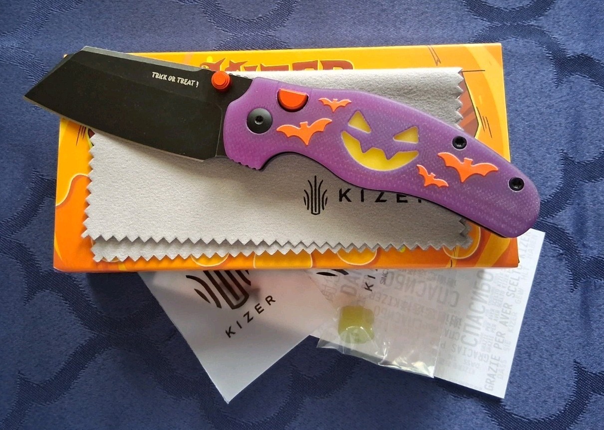 🔥HALLOWEEN LE 😈 KIZER C01C EDC Folding Knife w/ AEB-L Blade & GID GI0 Handle 