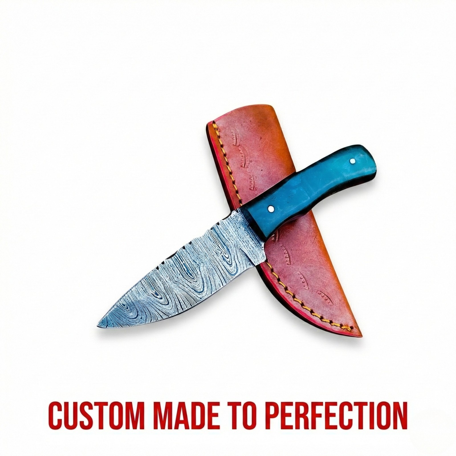 SK Customs Damascus Steel Mini Neck Knife Hand Forged Blue Wood Artisan EDC 6\