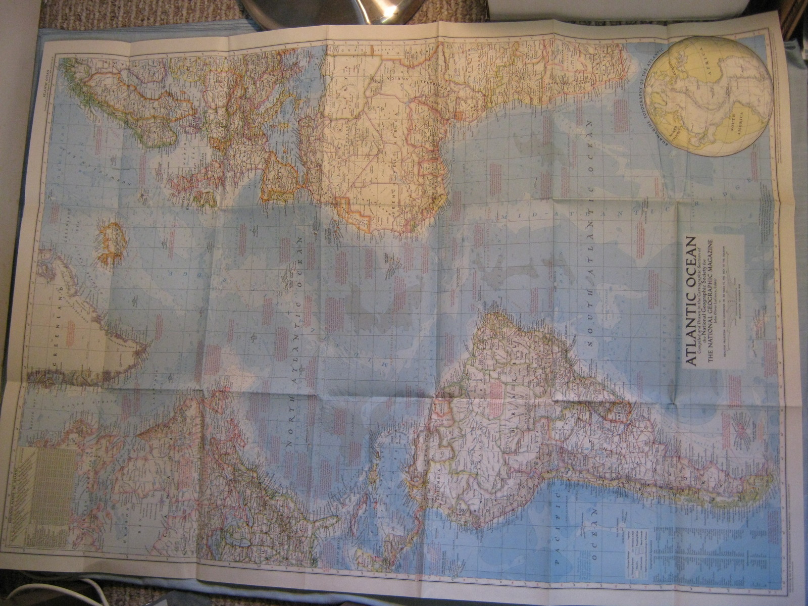 VINTAGE ATLANTIC OCEAN WALL MAP National Geographic December 1955 Huge 