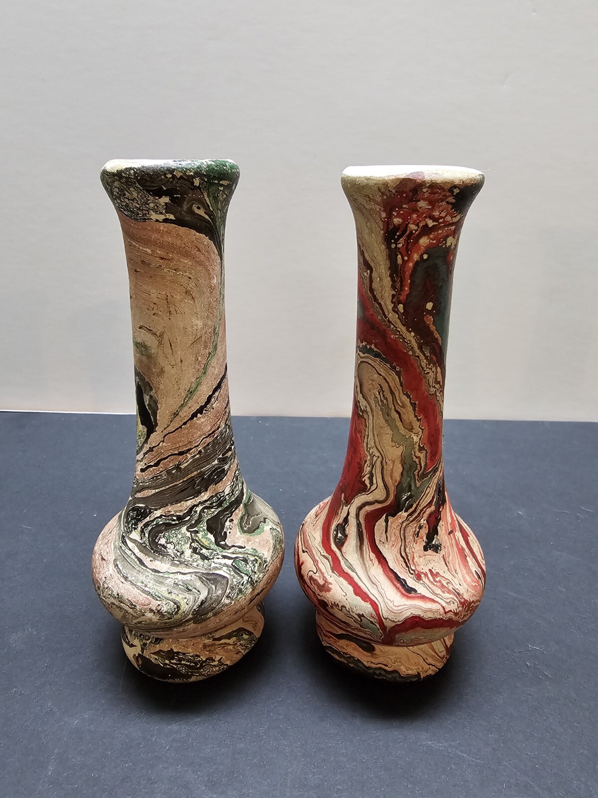 Trippy Unglazed Swirl Pottery Bud Vases 5.5