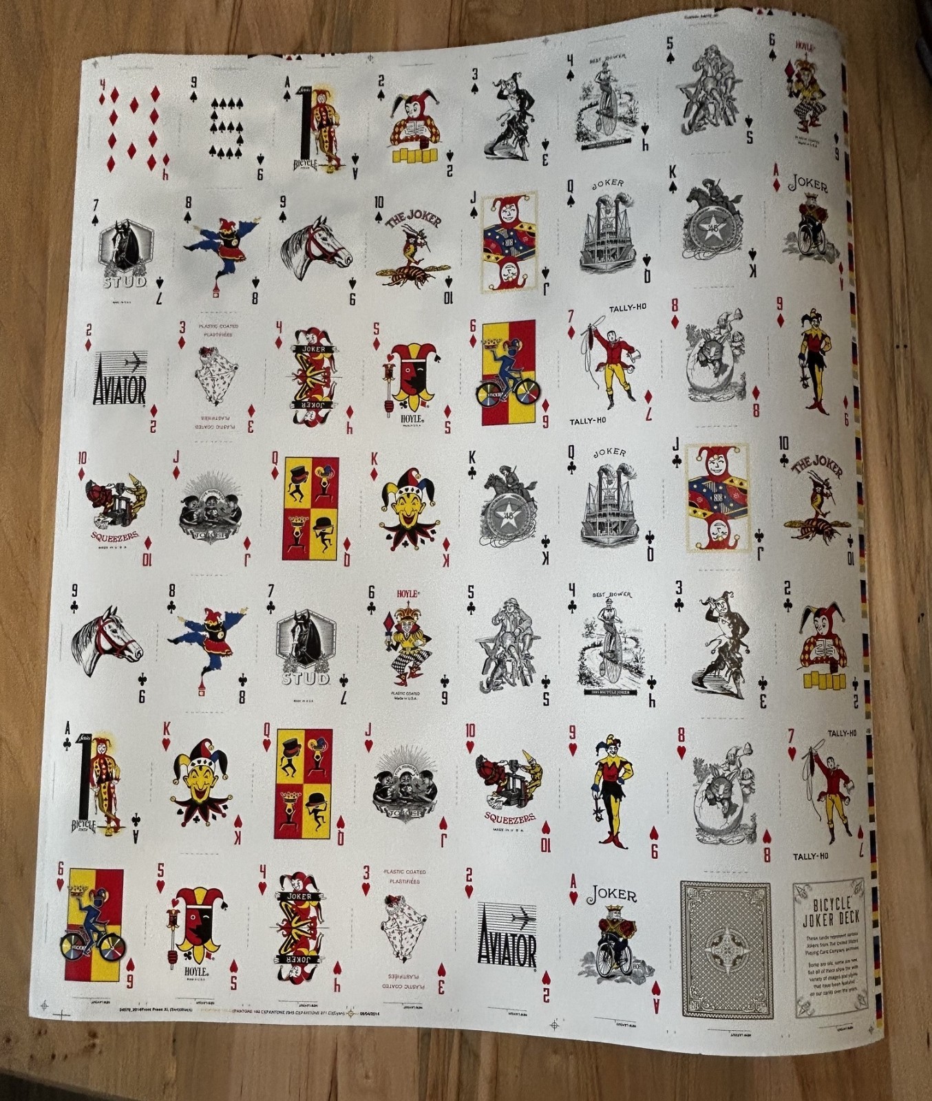 Bicycle Club 808 Joker playing cards Uncut Sheet 2014