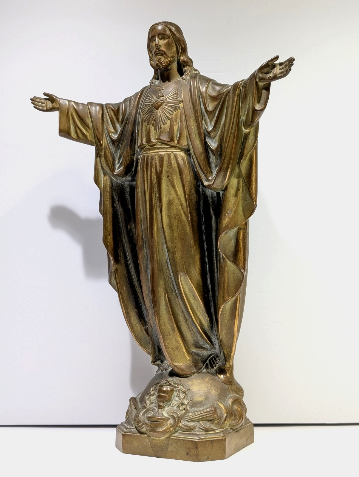 HUGE & Heavy Antique D. Saudinos Ritouret (D.S.R.) France Spelter Jesus Statue