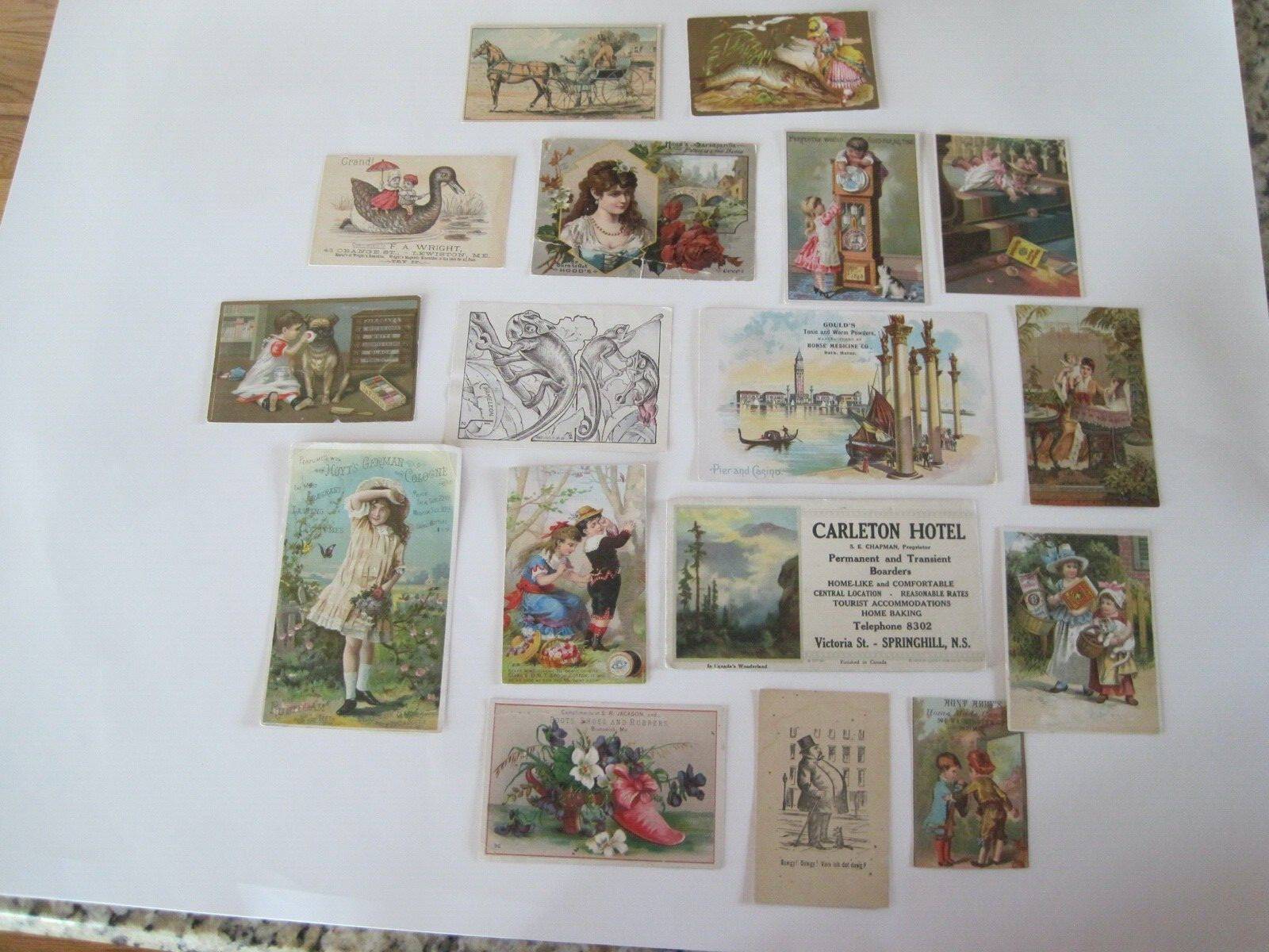 Victorian Trading Cards Advertising Shoes Hotel Cologne Clock Vaudeville Lot 17
