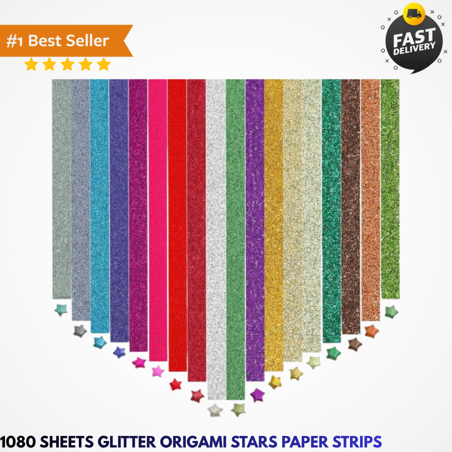1080 Sheets Glitter Origami Star Paper Strips Sparkling Lucky Star DIY Hand Craf