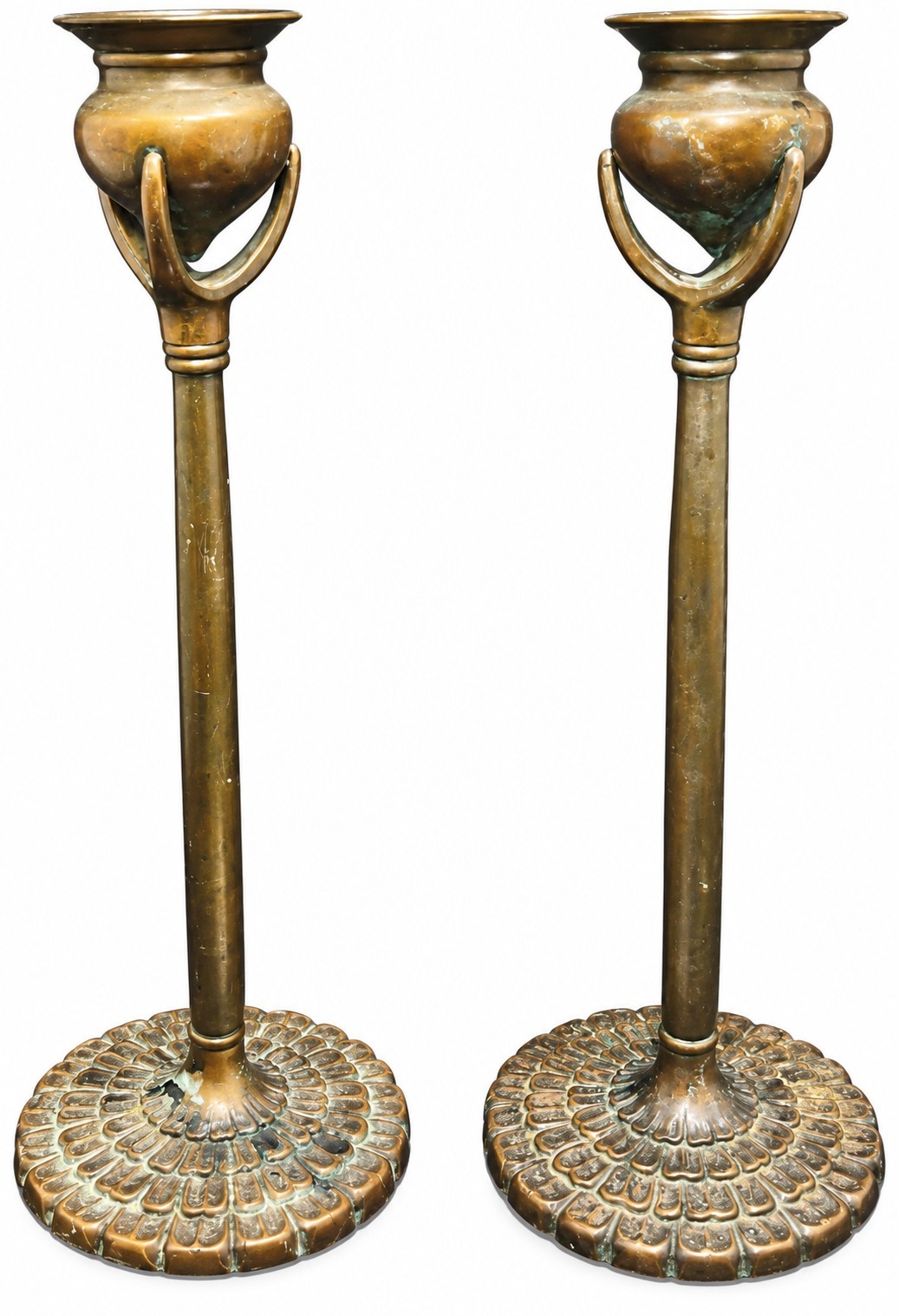 Pair Tiffany Era Bronze Art Nouveau 12