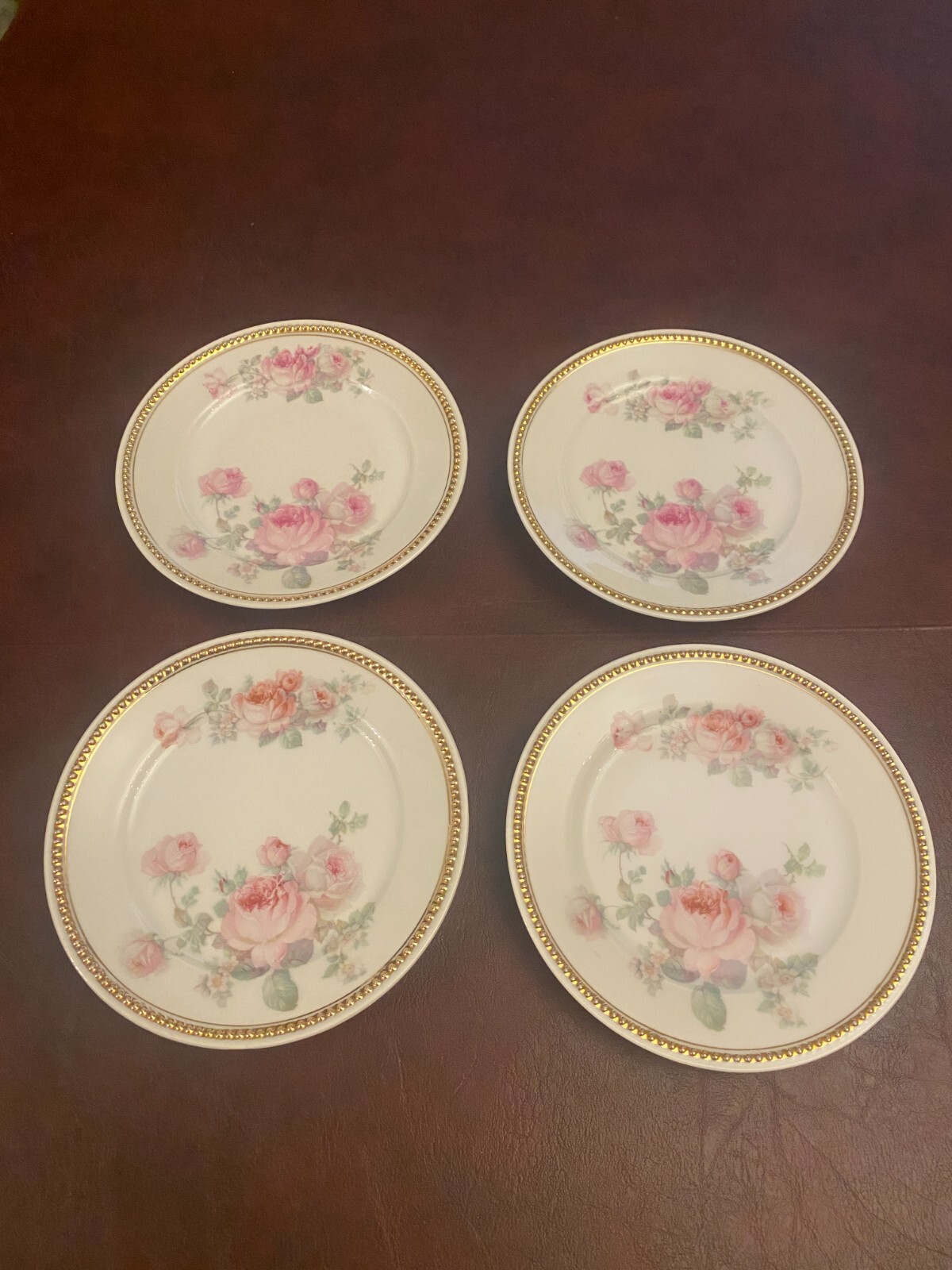 set of 4 german koenigszelt silesia roses gold gilt beaded plates