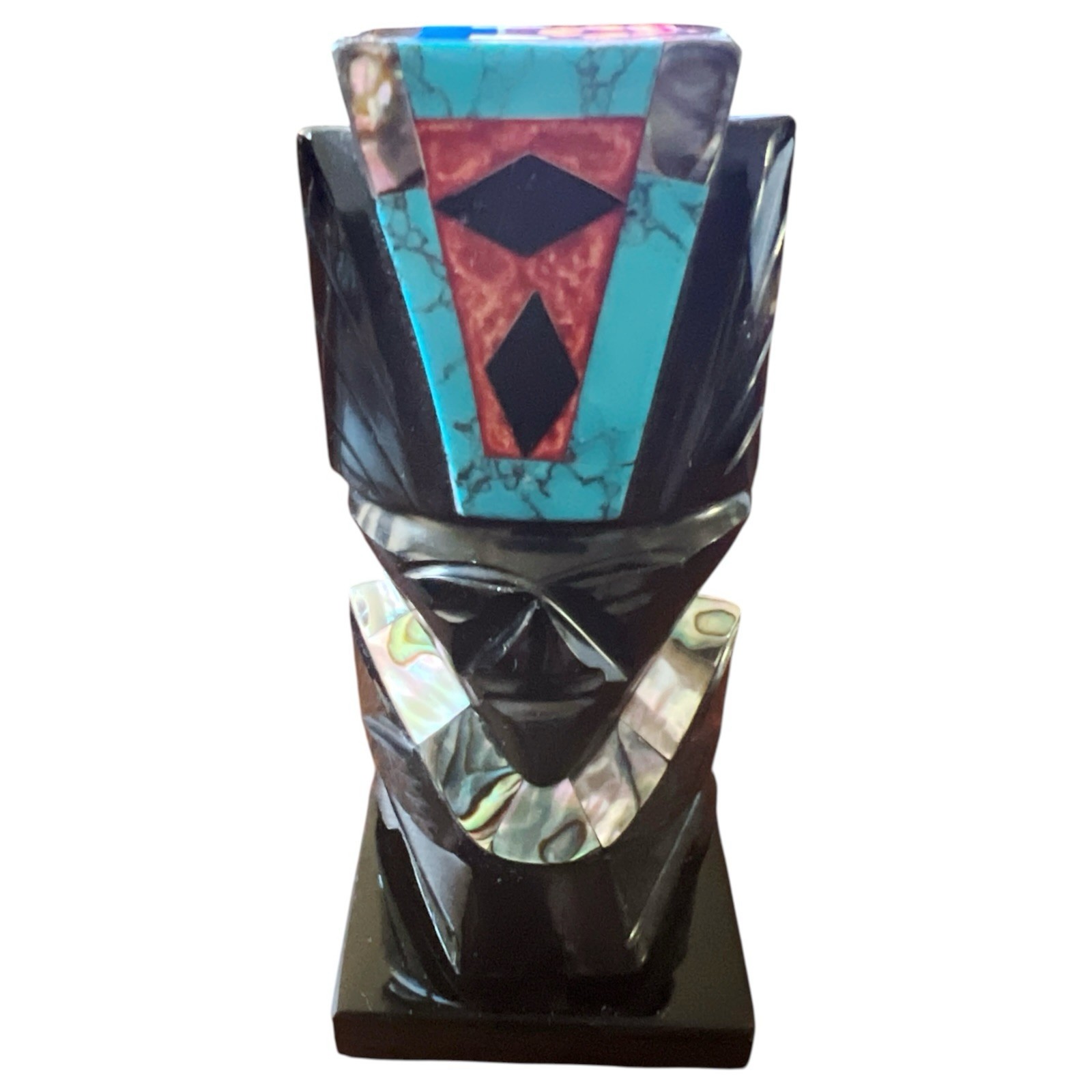 Vintage Mexican Hand Carved Black Obsidian Precious Stone Teotihuacan Mask/Totem
